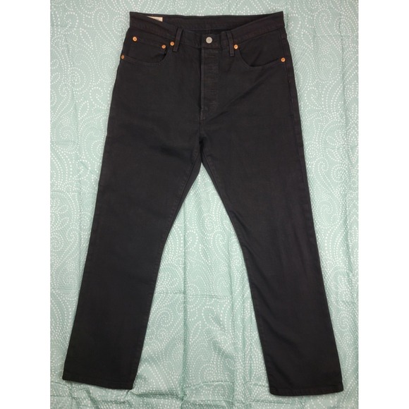 Levis 501 XX Premium Jeans Womens Black Cropped  Button Fly Stretch 34x28 EC - Picture 1 of 13